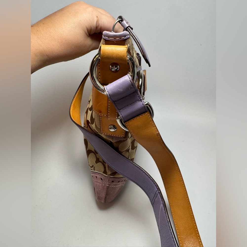 Vintage Coach SoHo Slim Duffle Shoulder Bag/Crossbody #1486 Purple Suede Y2K - Picture 7 of 14